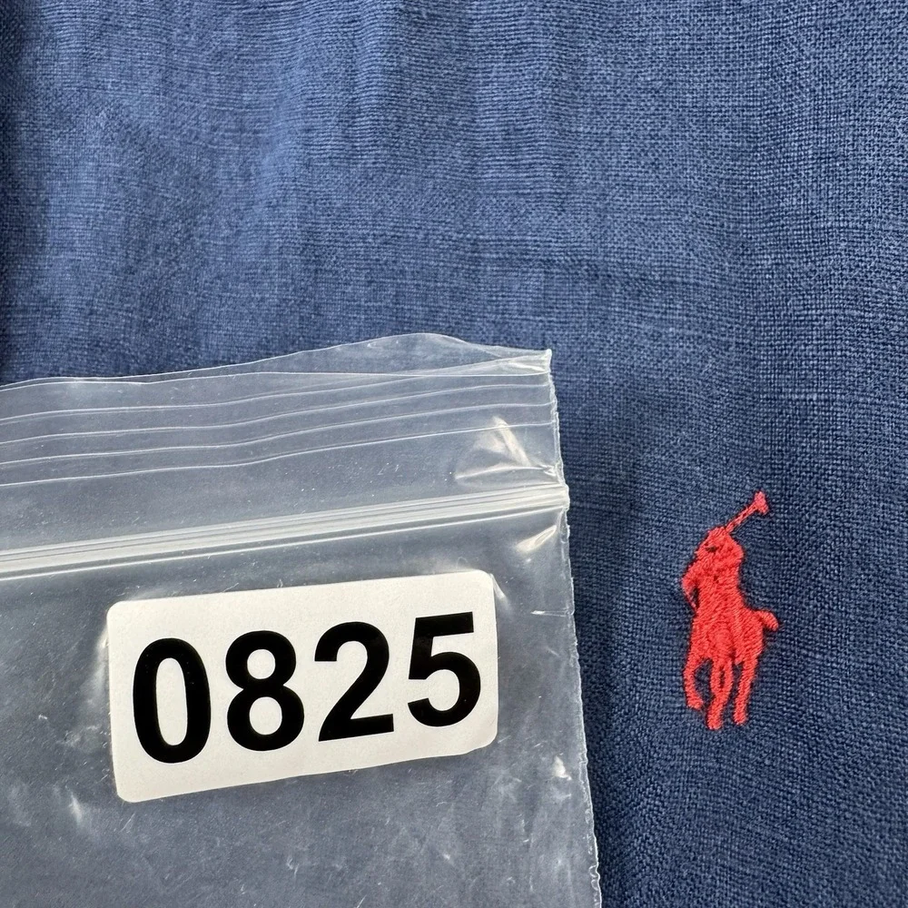 Polo Ralph Lauren Navy Red Pony Logo Pure Linen Mens S/S Button Down Size XL